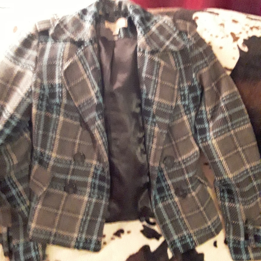 Blue and gray pea coat
